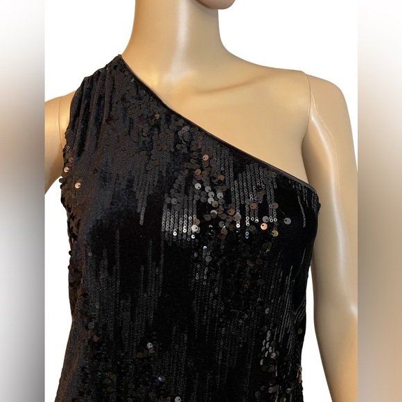 Nicole Miller  Size 8 NWT Black Sequin One Shoulder Velvet Mini Dress (0440) - Picture 4 of 13